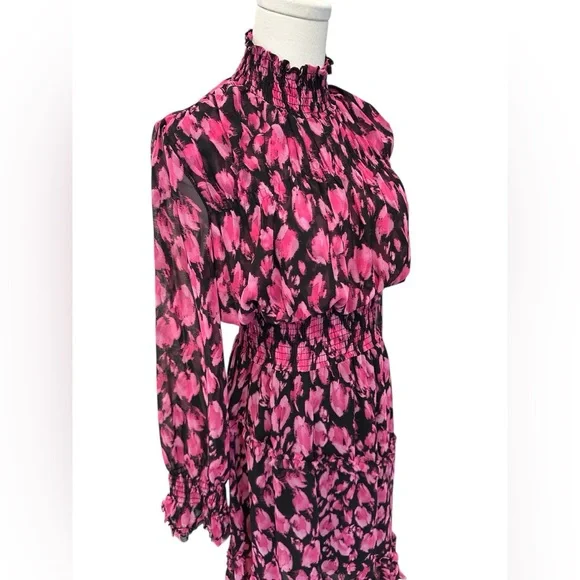 Misa Los Angeles Pink Black Leopard Floral Flowy Dress Size XS NWT $355 MSRP - Picture 4 of 7